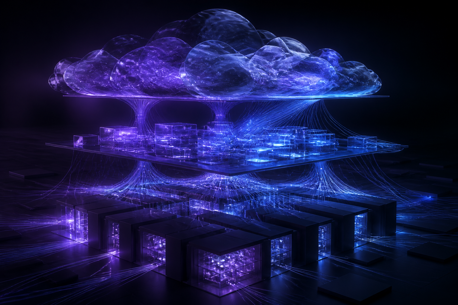 Abstract connected system representing cloud, AI, and compute engineering